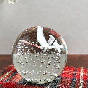 Gentile Controlled Bubble Art Glass Paperweight with Goose in Flight